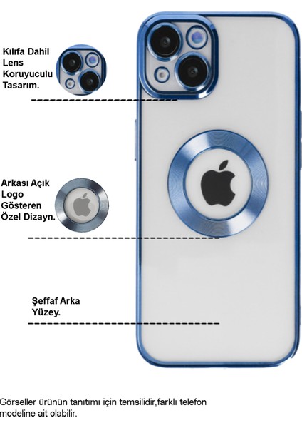 Apple iPhone 14 Pro Max Kapak Yanları Renkli Lens Korumalı Logo Gösteren Şeffaf Luxury Silikon Kılıf - Gri