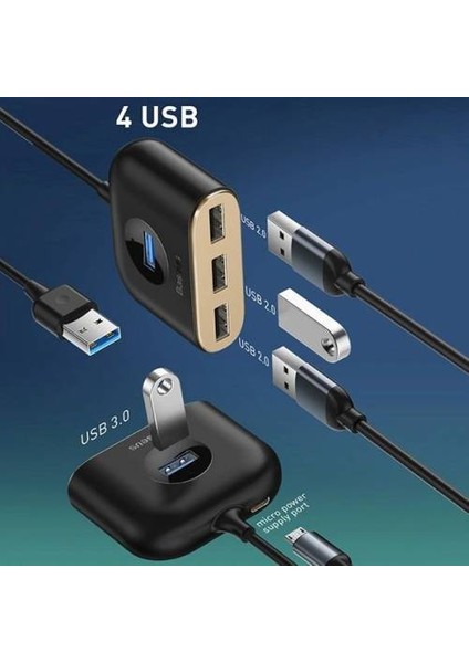 1mt 4in1 USB Hub Adaptör Usb3.0 To Usb3.0*1+Usb2.0*3 Yüksek Hız Veri Tranferi USB Çoğaltıcı