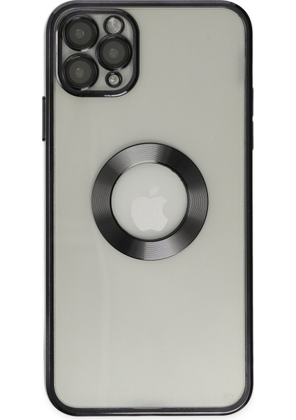 Apple iPhone 11 Pro Kapak Yanları Renkli Lens Korumalı Logo Gösteren Şeffaf Luxury Silikon Kılıf - Siyah