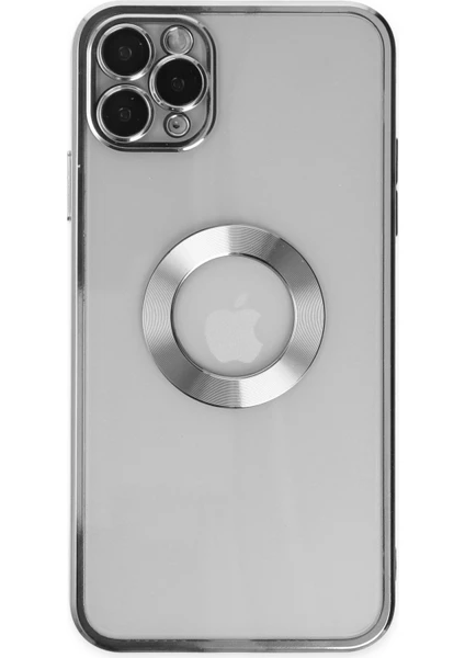 Kzy Apple iPhone 11 Pro Kapak Yanları Renkli Lens Korumalı Logo Gösteren Şeffaf Luxury Silikon Kılıf - Gri