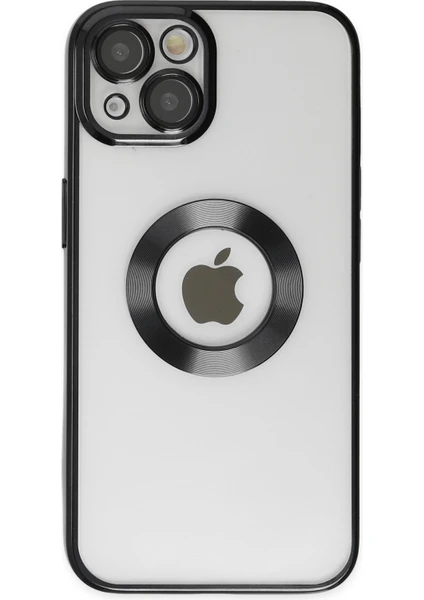 Caseart Apple iPhone 14 Plus Kapak Yanları Renkli Lens Korumalı Logo Gösteren Şeffaf Luxury Silikon Kılıf - Siyah