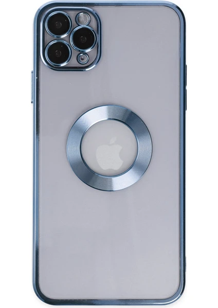 Caseart Apple iPhone 11 Pro Kapak Yanları Renkli Lens Korumalı Logo Gösteren Şeffaf Luxury Silikon Kılıf - Açık Mavi