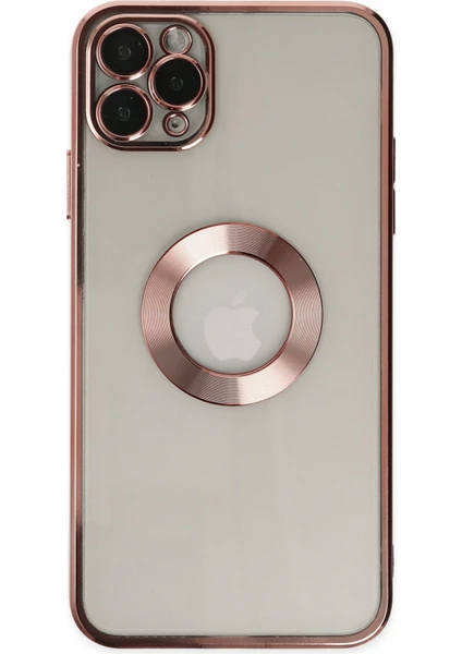 Caseart Apple iPhone 11 Pro Kapak Yanları Renkli Lens Korumalı Logo Gösteren Şeffaf Luxury Silikon Kılıf - Rose Gold