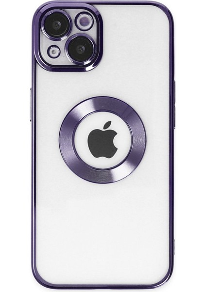 Caseworld Apple iPhone 13 Kapak Yanları Renkli Lens Korumalı Logo Gösteren Şeffaf Luxury Silikon Kılıf - Mor