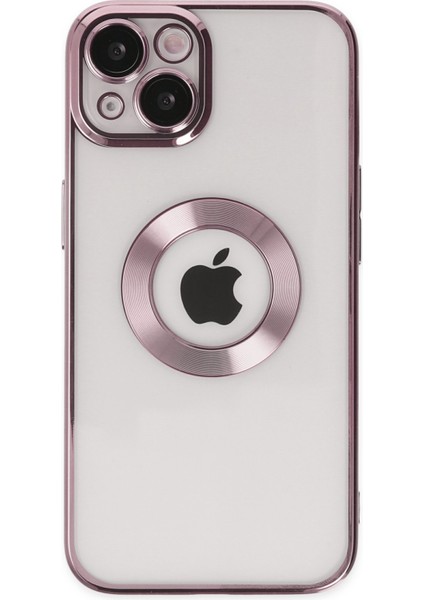 Caseworld Apple iPhone 13 Kapak Yanları Renkli Lens Korumalı Logo Gösteren Şeffaf Luxury Silikon Kılıf - Rose Gold
