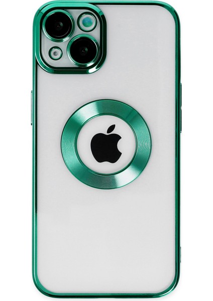 Caseworld Apple iPhone 13 Kapak Yanları Renkli Lens Korumalı Logo Gösteren Şeffaf Luxury Silikon Kılıf - Yeşil