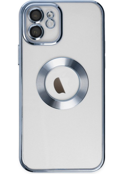 Caseworld Apple iPhone 11 Kapak Yanları Renkli Lens Korumalı Logo Gösteren Şeffaf Luxury Silikon Kılıf - Açık Mavi