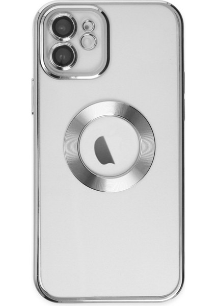 Caseworld Apple iPhone 11 Kapak Yanları Renkli Lens Korumalı Logo Gösteren Şeffaf Luxury Silikon Kılıf - Gri