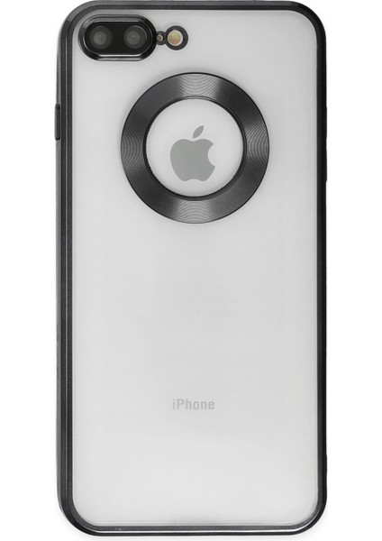 Caseworld Apple iPhone 7 Plus Kapak Yanları Renkli Lens Korumalı Logo Gösteren Şeffaf Luxury Silikon Kılıf - Siyah
