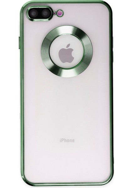 Caseworld Apple iPhone 7 Plus Kapak Yanları Renkli Lens Korumalı Logo Gösteren Şeffaf Luxury Silikon Kılıf - Yeşil