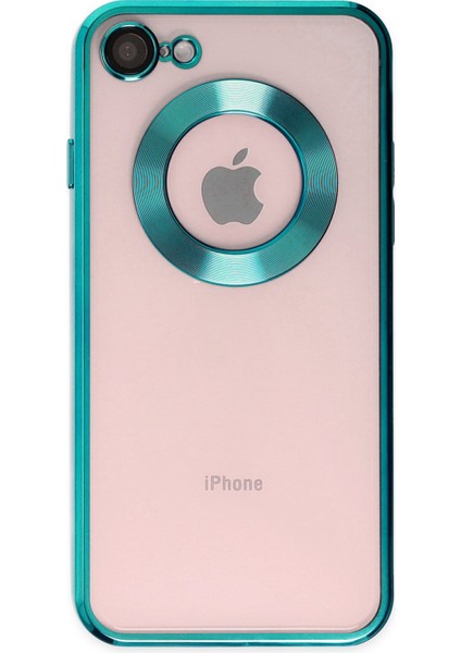 Caseworld Apple iPhone Se 3 2022 Kapak Yanları Renkli Lens Korumalı Logo Gösteren Şeffaf Luxury Silikon Kılıf - Yeşil