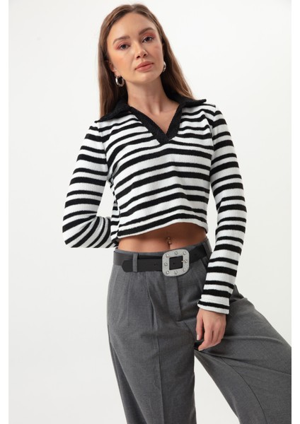 Kadın Beyaz Çizgili Örme Kazak fiyatları