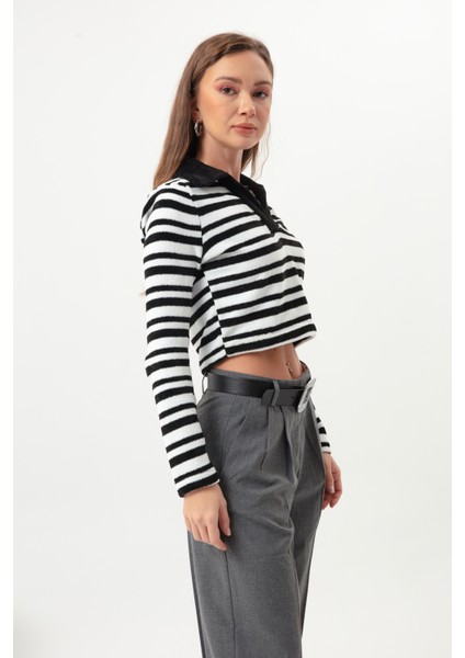 Kadın Beyaz Çizgili Örme Kazak modelleri