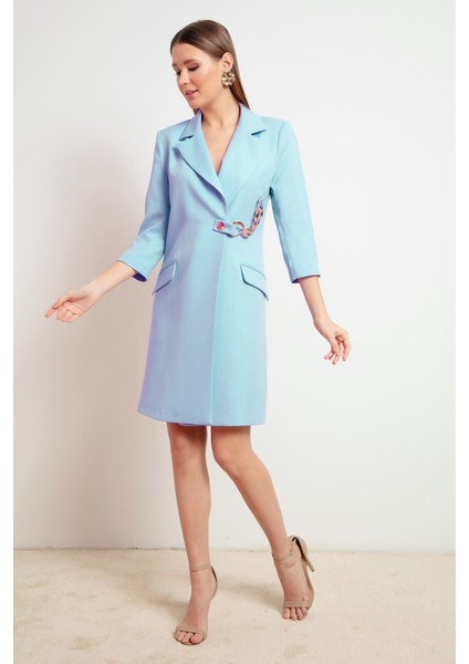 Kadın Bebe Mavi Zincir Detaylı Ceket Elbise