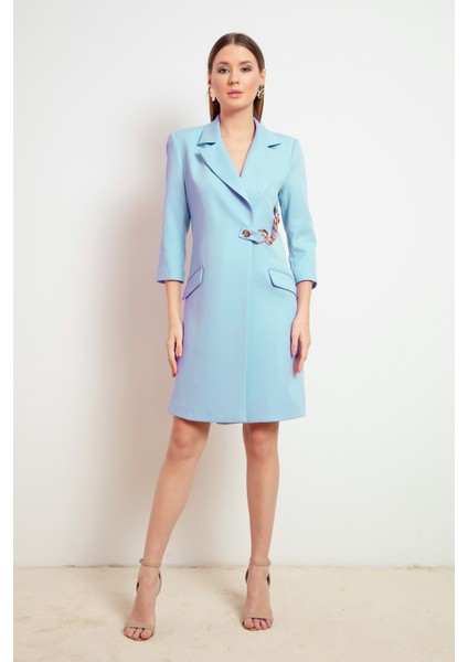Kadın Bebe Mavi Zincir Detaylı Ceket Elbise modelleri
