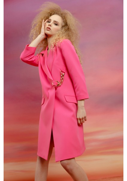 Kadın Fuşya Zincir Detaylı Ceket Elbise fiyatları