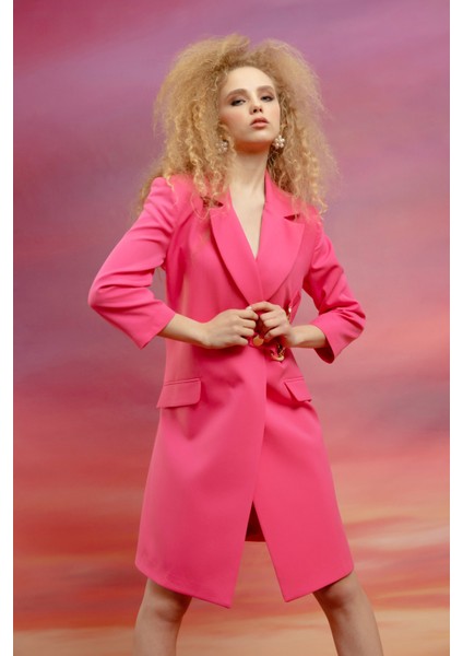 Kadın Fuşya Zincir Detaylı Ceket Elbise modelleri