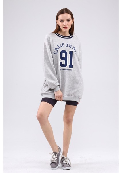 Fancy Kadın Bisiklet Yaka içi Pamuklu Yumuşacık Oversize Uzun Sweatshirt