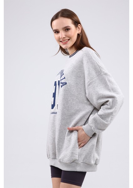 Fancy Kadın Bisiklet Yaka içi Pamuklu Yumuşacık Oversize Uzun Sweatshirt