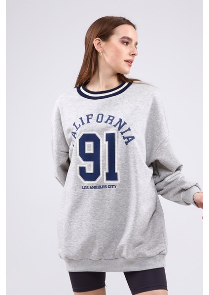 Fancy Kadın Bisiklet Yaka içi Pamuklu Yumuşacık Oversize Uzun Sweatshirt