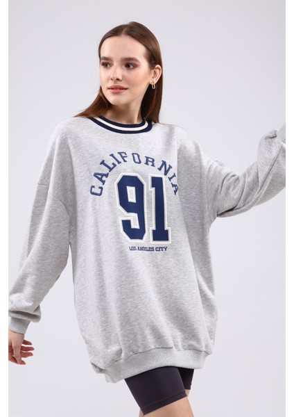 Fancy Kadın Bisiklet Yaka içi Pamuklu Yumuşacık Oversize Uzun Sweatshirt