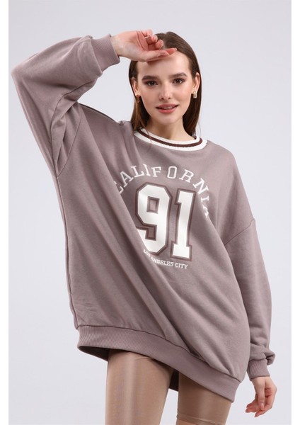 Fancy Kadın Bisiklet Yaka içi Pamuklu Yumuşacık Oversize Uzun Sweatshirt fiyatları