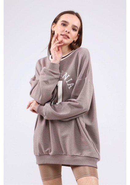 Fancy Kadın Bisiklet Yaka içi Pamuklu Yumuşacık Oversize Uzun Sweatshirt modelleri