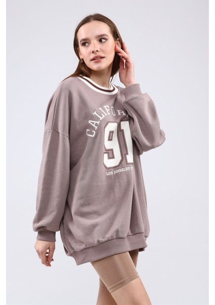 Fancy Kadın Bisiklet Yaka içi Pamuklu Yumuşacık Oversize Uzun Sweatshirt fırsatları