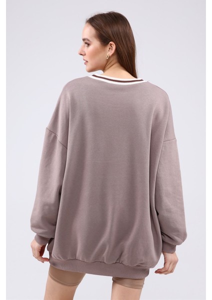 Fancy Kadın Bisiklet Yaka içi Pamuklu Yumuşacık Oversize Uzun Sweatshirt indirimleri