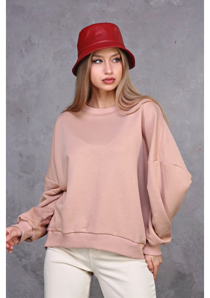 Fancy Kadın Bisiklet Yaka Yumuşacık İçi Pamuklu Oversize Basic Kalın Sweatshirt