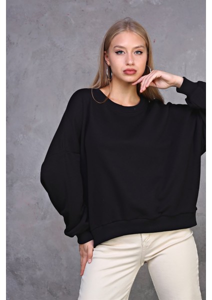 Fancy Kadın Bisiklet Yaka Yumuşacık İçi Pamuklu Oversize Basic Kalın Sweatshirt