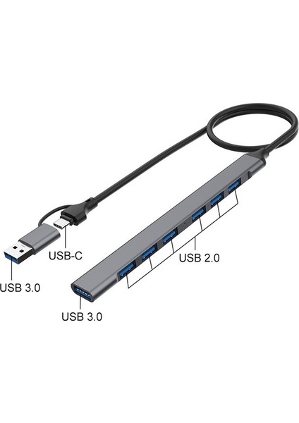 7in2 USB 3.0 Type-C 1xusb 3.0 6xusb 2.0 Hub Otg Çoğaltıcı UCA9702