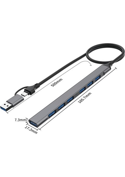 7in2 USB 3.0 Type-C 1xusb 3.0 6xusb 2.0 Hub Otg Çoğaltıcı UCA9702