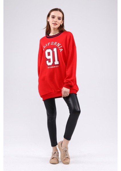 Fancy Kadın Bisiklet Yaka içi Pamuklu Yumuşacık Oversize Uzun Sweatshirt