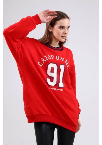 Fancy Kadın Bisiklet Yaka içi Pamuklu Yumuşacık Oversize Uzun Sweatshirt fırsatları
