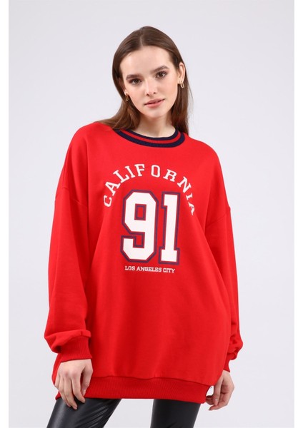 Fancy Kadın Bisiklet Yaka içi Pamuklu Yumuşacık Oversize Uzun Sweatshirt indirimleri