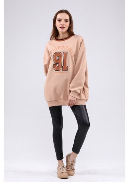 Fancy Kadın Bisiklet Yaka içi Pamuklu Yumuşacık Oversize Uzun Sweatshirt