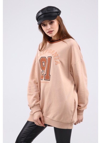 Fancy Kadın Bisiklet Yaka içi Pamuklu Yumuşacık Oversize Uzun Sweatshirt