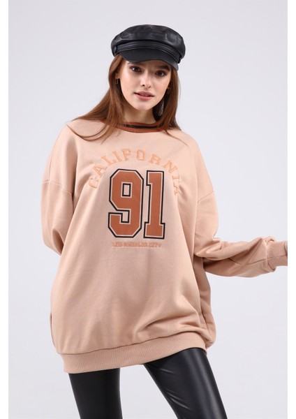 Fancy Kadın Bisiklet Yaka içi Pamuklu Yumuşacık Oversize Uzun Sweatshirt