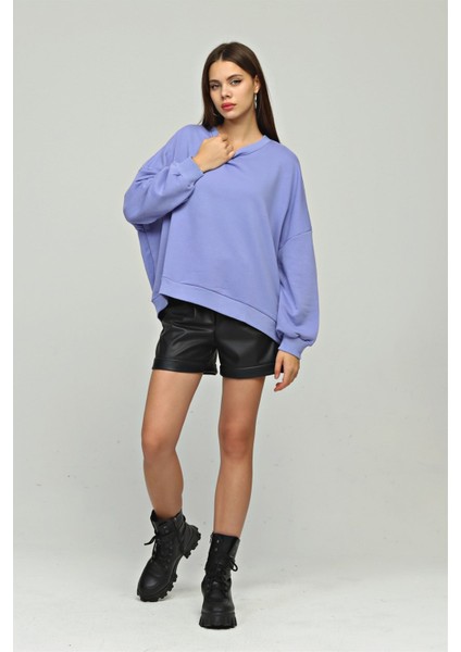 Fancy Kadın Bisiklet Yaka Yumuşacık İçi Pamuklu Oversize Basic Kalın Sweatshirt