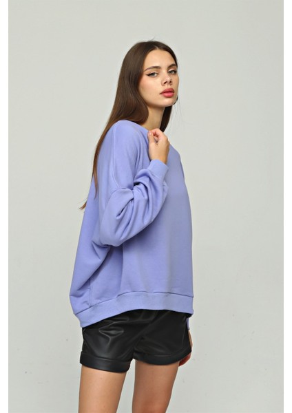 Fancy Kadın Bisiklet Yaka Yumuşacık İçi Pamuklu Oversize Basic Kalın Sweatshirt