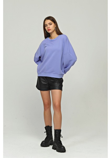 Fancy Kadın Bisiklet Yaka Yumuşacık İçi Pamuklu Oversize Basic Kalın Sweatshirt