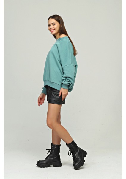 Fancy Kadın Bisiklet Yaka Yumuşacık İçi Pamuklu Oversize Basic Kalın Sweatshirt
