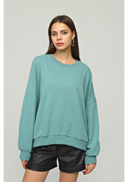 Fancy Kadın Bisiklet Yaka Yumuşacık İçi Pamuklu Oversize Basic Kalın Sweatshirt fırsatları