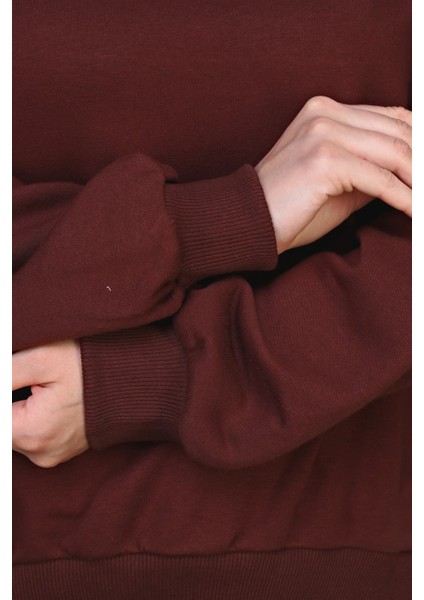 Fancy Kadın Bisiklet Yaka Yumuşacık İçi Pamuklu Oversize Basic Kalın Sweatshirt