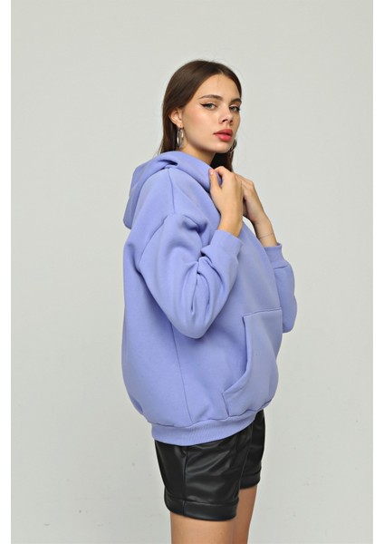 Fancy Kadın Kapüşonlu Yumuşacık İçi Pamuklu Göğsü Nakışlı Kanguru Cepli Sweatshirt