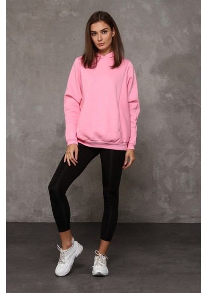 Fancy Kadın Kapüşonlu Yumuşacık İçi Pamuklu Yarasa Kol Oversize Kalın Sweatshirt