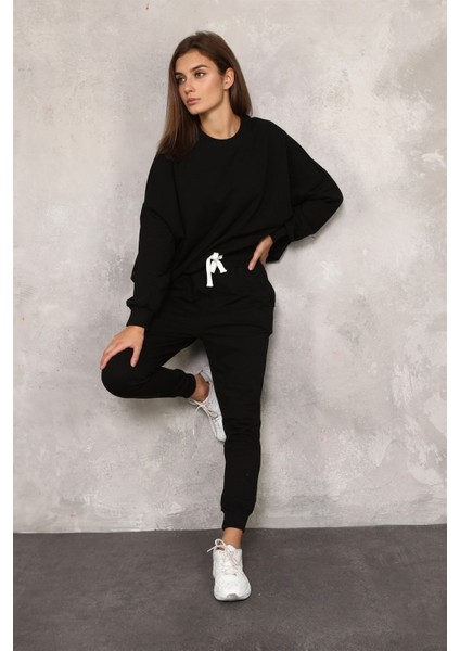Fancy Kadın Bisiklet Yaka Düşük Kollu Basic Sweatshirt
