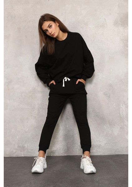 Fancy Kadın Bisiklet Yaka Düşük Kollu Basic Sweatshirt
