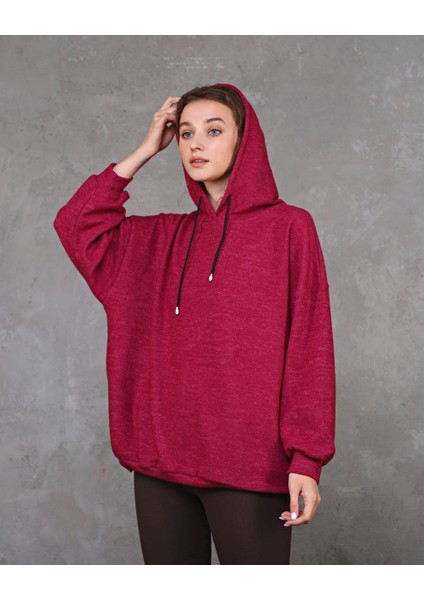 Fancy Kadın Kapüşonlu Yumuşacık İçi Pamuklu Düşük Kol Oversize Sweatshirt fiyatları
